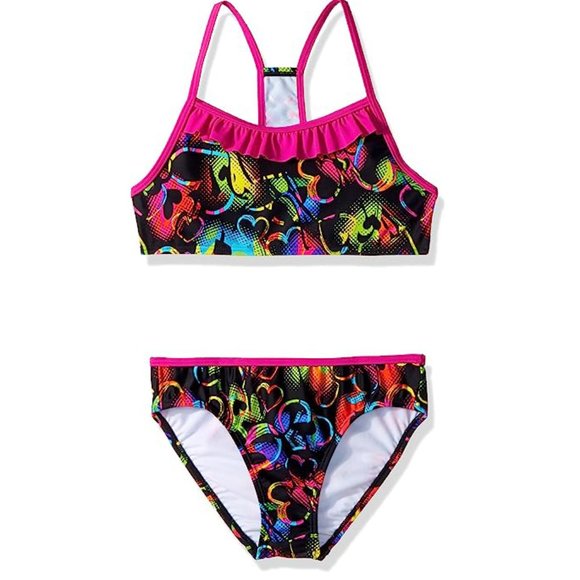 Speedo Other - Speedo Girl's Sporty Splice Tankini 2 Piece Swimsuit, Black Pink Neon Hearts